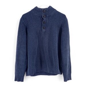 G.H. Bass Mens Size Large Blue 3 Button Cable Knit Pullover Sweater L/S Vintage